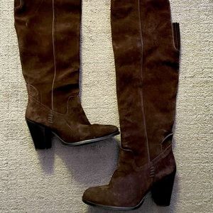 Knee high chocolate suede Mia boot. Super comfy!